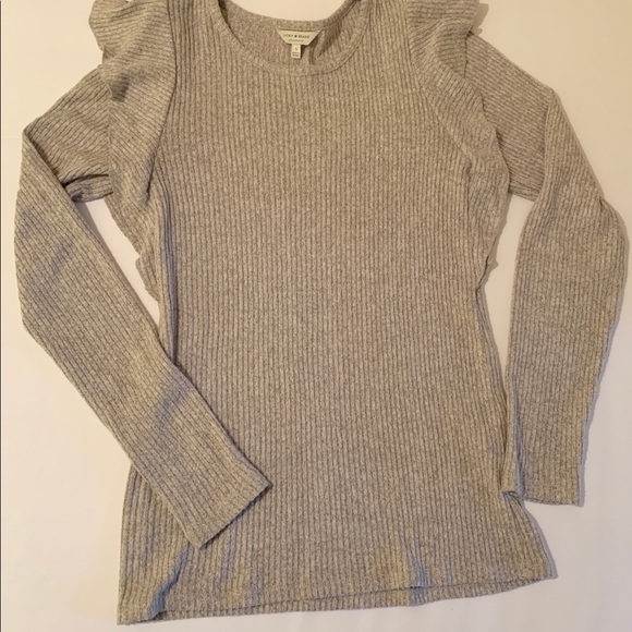 Lucky brand ribbed long flutter sleeve top grey - Picture 2 of 6